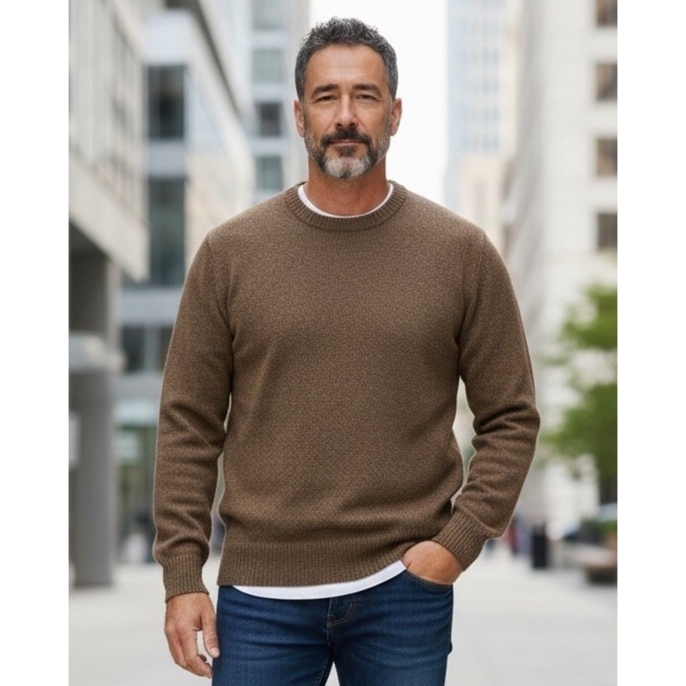 Pendleton Men's Washable Shetland Wool Crew Neck Sweater Brown Medium